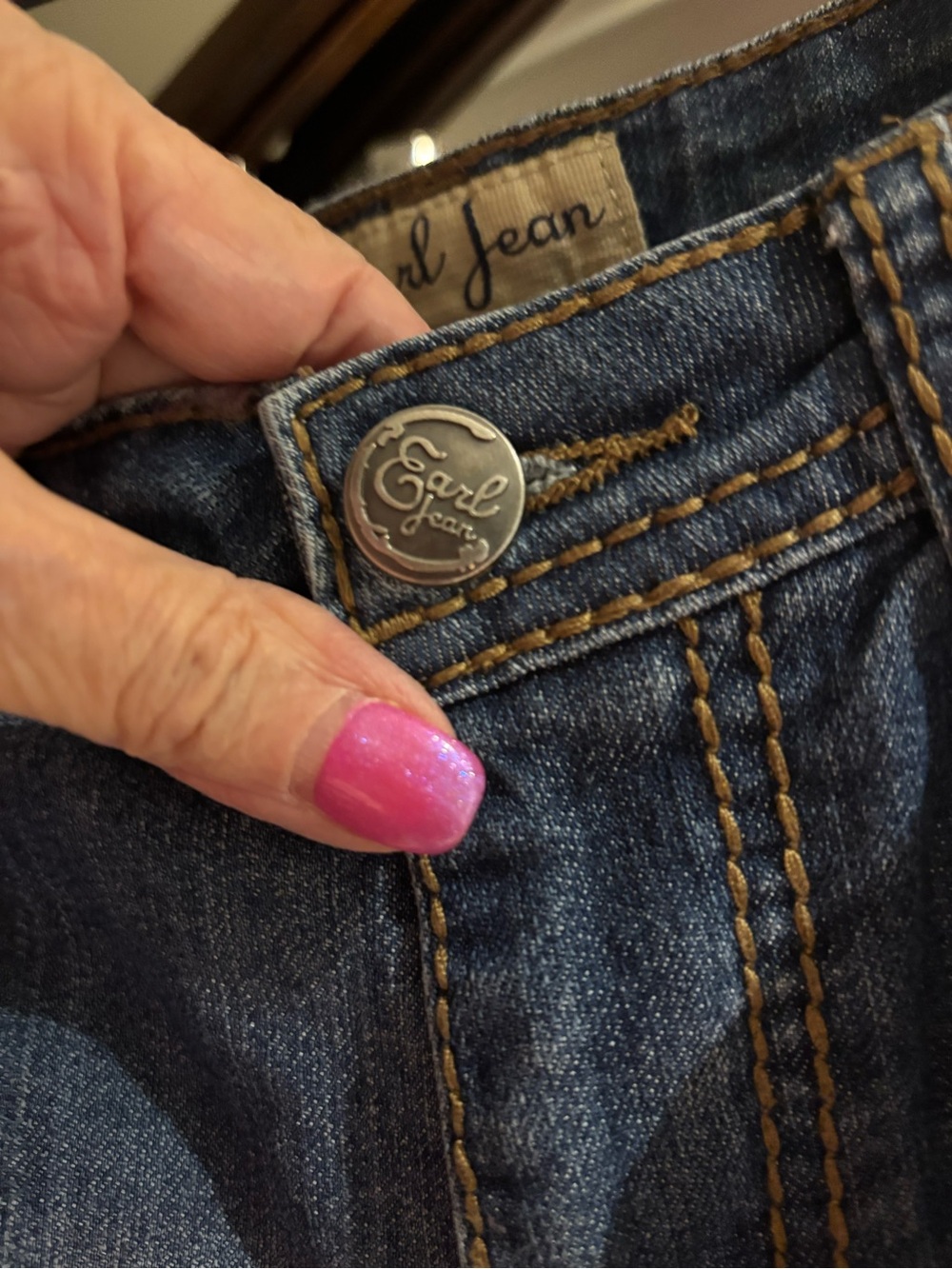 Earl Jeans Indigo Denim Jeans with Embellished Bling and Contrast Stitching